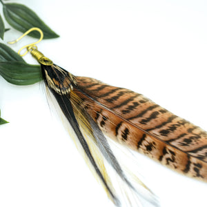 Boho Rooster and Pheasant Feather Earring