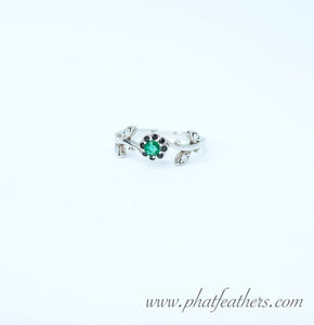 Leafy Emerald & Zircons Ring Size O