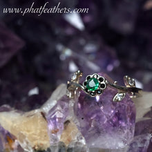 Load image into Gallery viewer, Leafy Emerald &amp; Zircons Ring Size O
