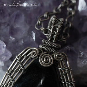 Obsidian Necklace with intricate Alpaca Silver wire