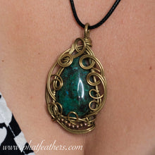 Load image into Gallery viewer, Chrysocolla Necklace with Decorative Bronze Wire
