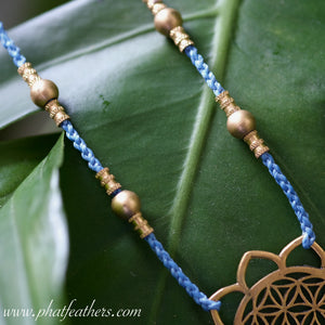 Brass Seed of Life Blue Macrame Necklace