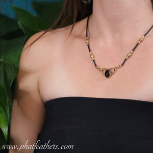Black Onyx Necklace with Flat Brass Wire