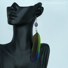Load image into Gallery viewer, Statement Blue and Green Macaw Feather Earring

