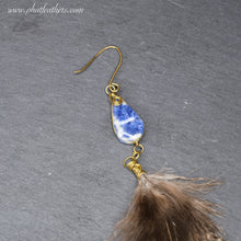 Load image into Gallery viewer, Turkey and Emu Feather Earring with Sodalite Bead
