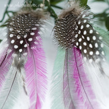 Load image into Gallery viewer, Statement Alpaca Silver Pink and Blue Feather Earrings

