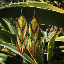 Load image into Gallery viewer, Yellow and Blue Beaded Hanging Earrings
