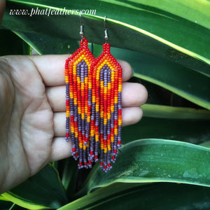 Red and Purple Beaded Hanging Earrings