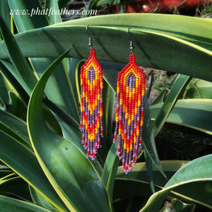Red and Purple Beaded Hanging Earrings