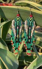 Load and play video in Gallery viewer, Green and Gold Beaded Hanging Earrings
