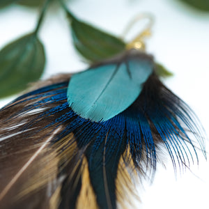 Boho Macaw and Peacock Feather Earring