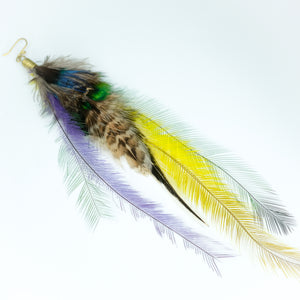 Multicolour Peacock and Emu Feather Earring