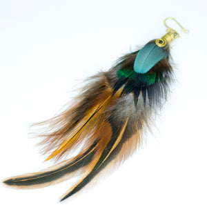 Bold Macaw and Peacock Feather Earring