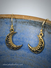 Load image into Gallery viewer, Dangling Crescent Moon Earrings
