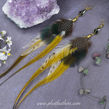Load image into Gallery viewer, Long Yellow Feather Earrings
