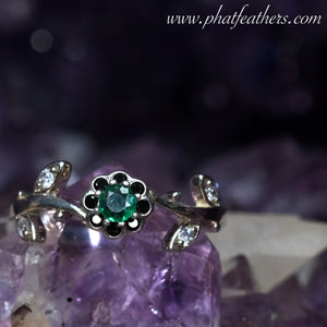Leafy Emerald & Zircons Ring Size O