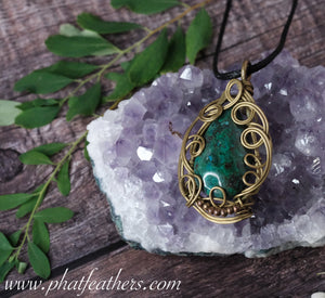 Chrysocolla Necklace with Decorative Bronze Wire