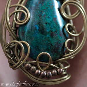 Chrysocolla Necklace with Decorative Bronze Wire