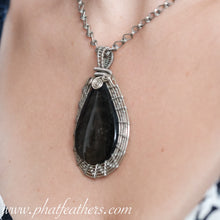 Load image into Gallery viewer, Obsidian Necklace with intricate Alpaca Silver wire
