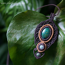 Load image into Gallery viewer, Statement Chrysocolla/Emerald/Moss Agate Macrame Pendant Necklace
