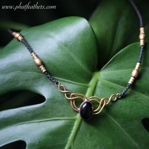 Black Onyx Necklace with Flat Brass Wire
