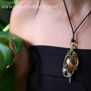 Tiger's Eye Bronze Wrapped Statement Necklace