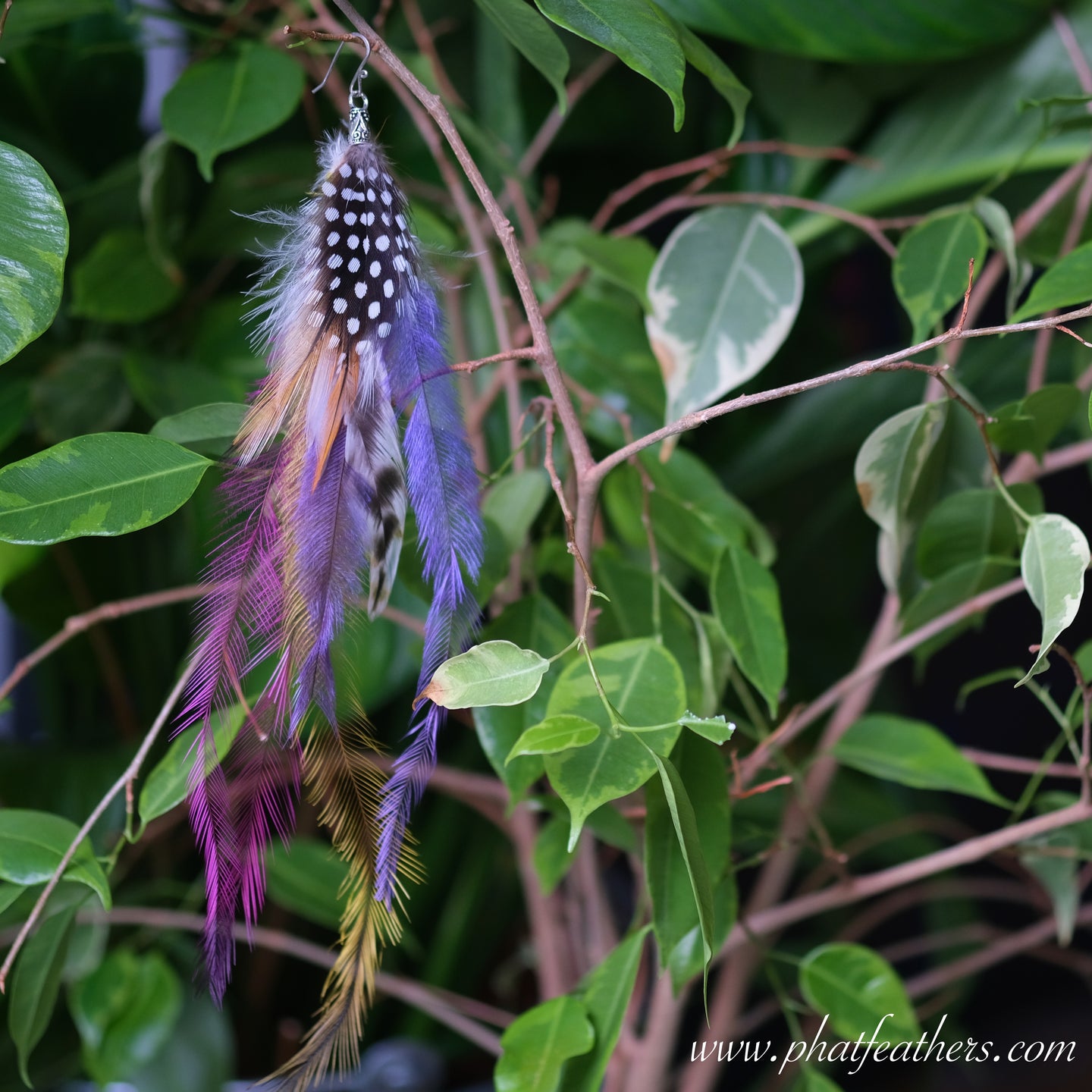 Purple Guinea Fowl Feather Earring
