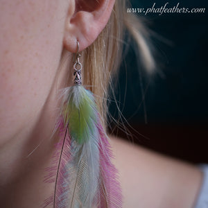 Pink and Green Parrot and Emu Feather Earrings