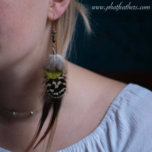 Load image into Gallery viewer, Statement Green Peacock Feather Earrings
