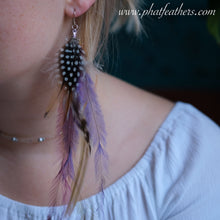 Load image into Gallery viewer, Purple Guinea Fowl Feather Earring
