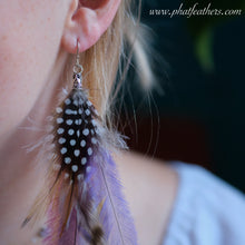 Load image into Gallery viewer, Purple Guinea Fowl Feather Earring

