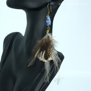 Turkey and Emu Feather Earring with Sodalite Bead