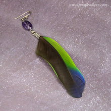 Load image into Gallery viewer, Statement Blue and Green Macaw Feather Earring
