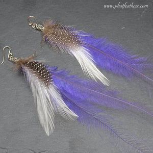 Statement Emu, Guinea Fowl and Rooster Feather Earrings