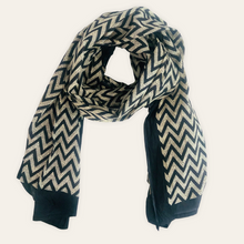 Load image into Gallery viewer, Block Print Black ZigZag Scarf
