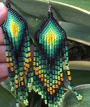 Load and play video in Gallery viewer, Forest Green Beaded Hanging Earrings

