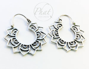 Lotus Silver Hoop Earrings