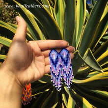 Load image into Gallery viewer, Purple and Blue Beaded Hanging Earrings
