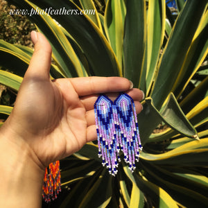 Purple and Blue Beaded Hanging Earrings