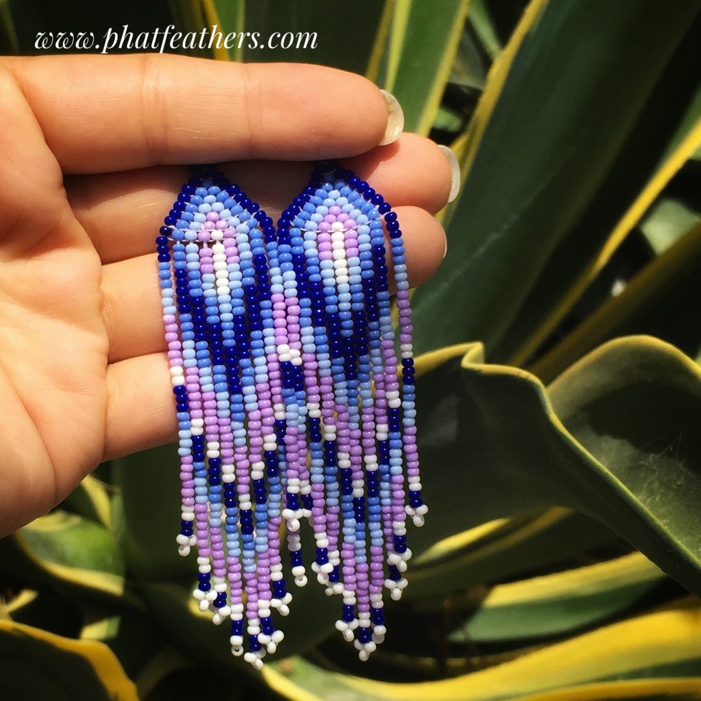 Purple and Blue Beaded Hanging Earrings