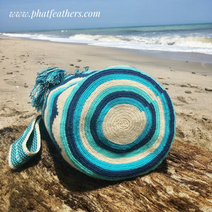 White/Blue Handmade Colombian Wayuu Bag