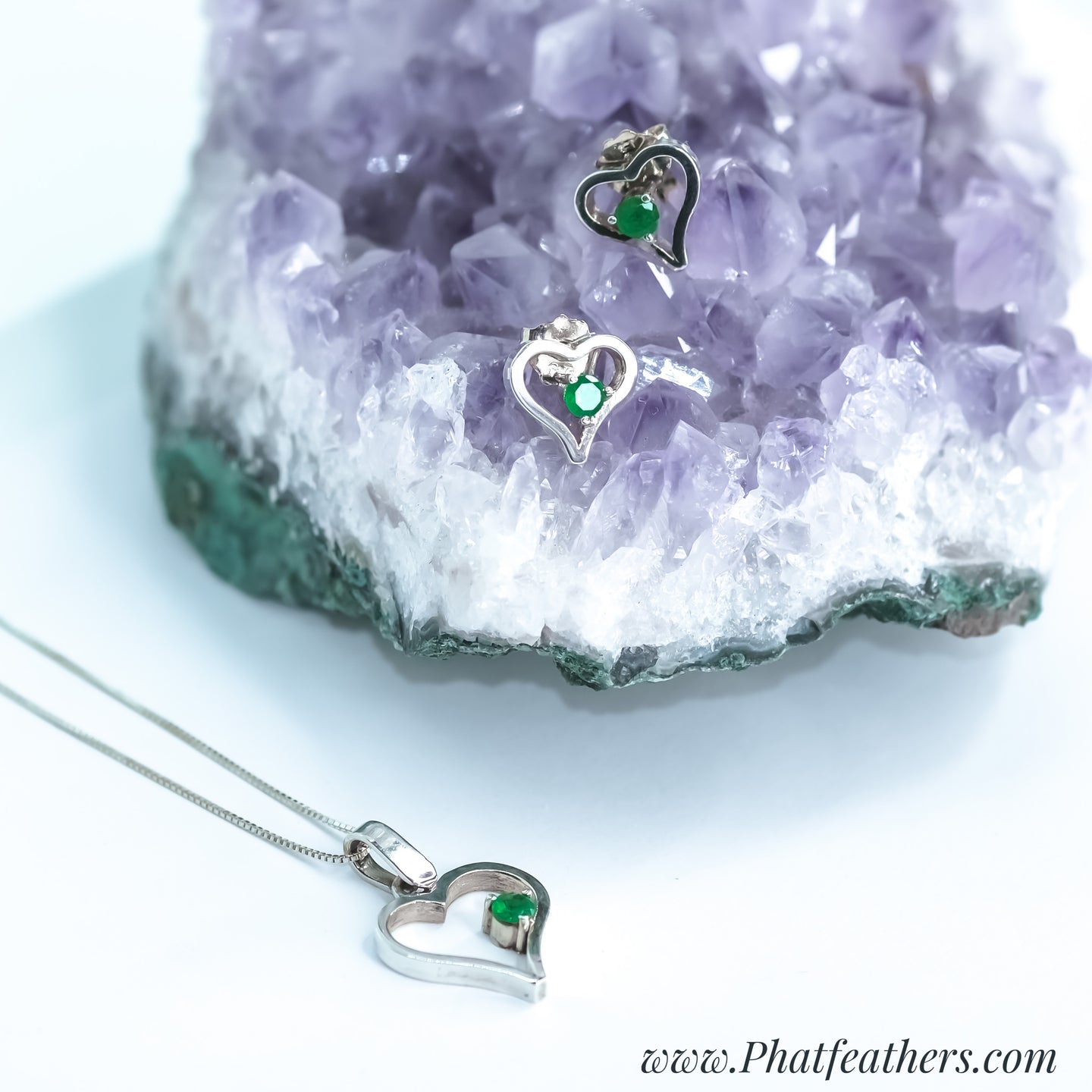 Heart Emerald Earrings and Necklace Set