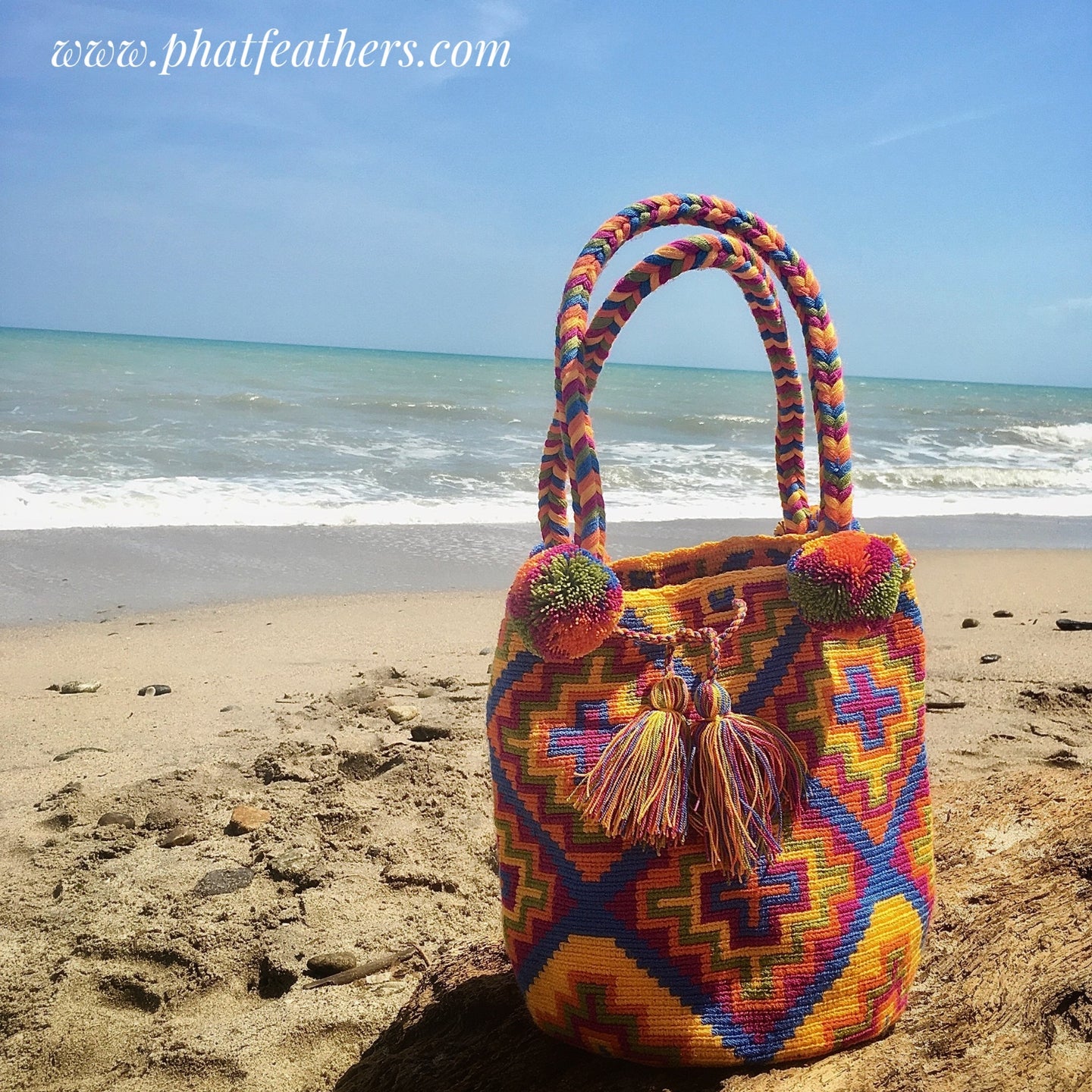 Multicoloured Pom-pom Handmade Colombian Wayuu Bag