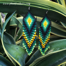 Load image into Gallery viewer, Forest Green Beaded Hanging Earrings
