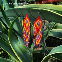 Load image into Gallery viewer, Red and Purple Beaded Hanging Earrings
