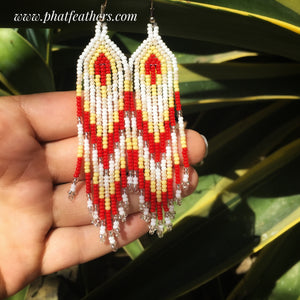 White and Red Beaded Hanging Earrings