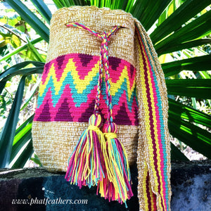 Cream/Purple Handmade Colombian Wayuu Bag