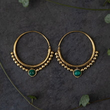 Load image into Gallery viewer, Dainty Brass Gemstone Hoops
