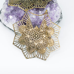 Geometric Floral Mandala Brass Earrings