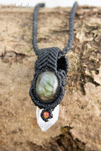 Load image into Gallery viewer, Pointed Crystal Quartz/Labradorite/Fire Agate Pendant
